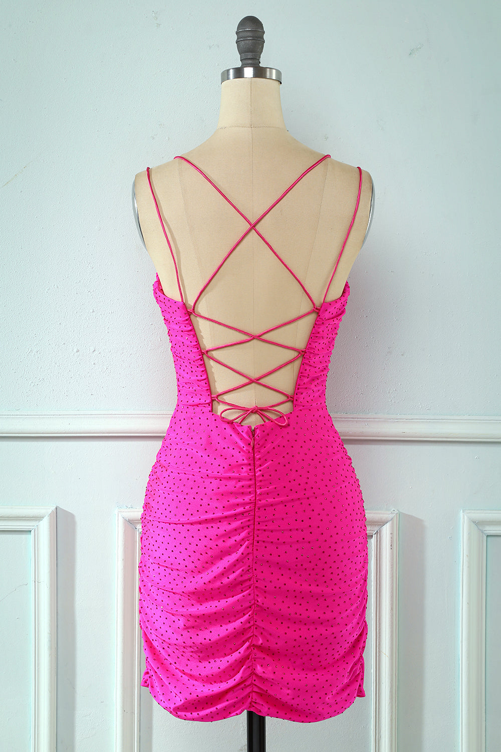 Rose Pink Lace Up Tight Homecoming Dress/Mini Dress
