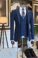Cary Modern Blue Notch Lapel Three-Piece Men's Suits for Business