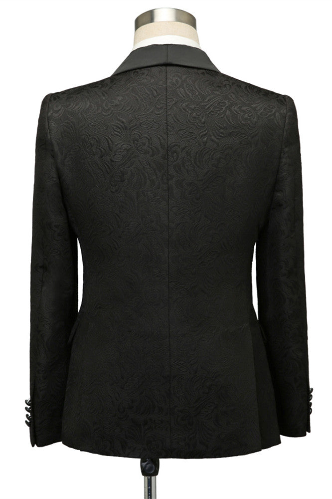 Classic Black Shawl Lapel Jacquard Wedding Suit for Men