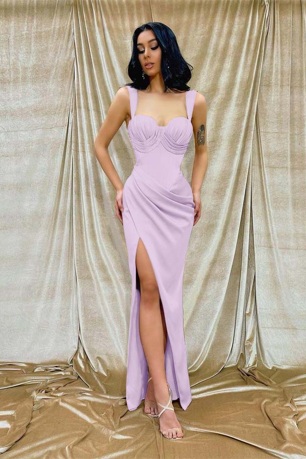 Straps Sweetheart Sleeveless Mermaid Long Formal Dress With Split