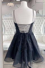 Black A-Line Lace Short Homecoming Dress/Mini Dress