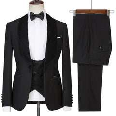 Modern Black Shawl Lapel Three-Piece Sparkle Men's Wedding Suits