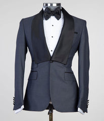 Cliff Fashion Slim Fit Dark Blue Shawl Lapel Three-Piece Men's Suits