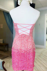 Sparkly Pink Ombre Sequin Tight Short Homecoming Dress/Mini Dress