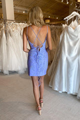 Glitter Lavender Sequins Tight Short Satin Homecoming Dress/Mini Dress