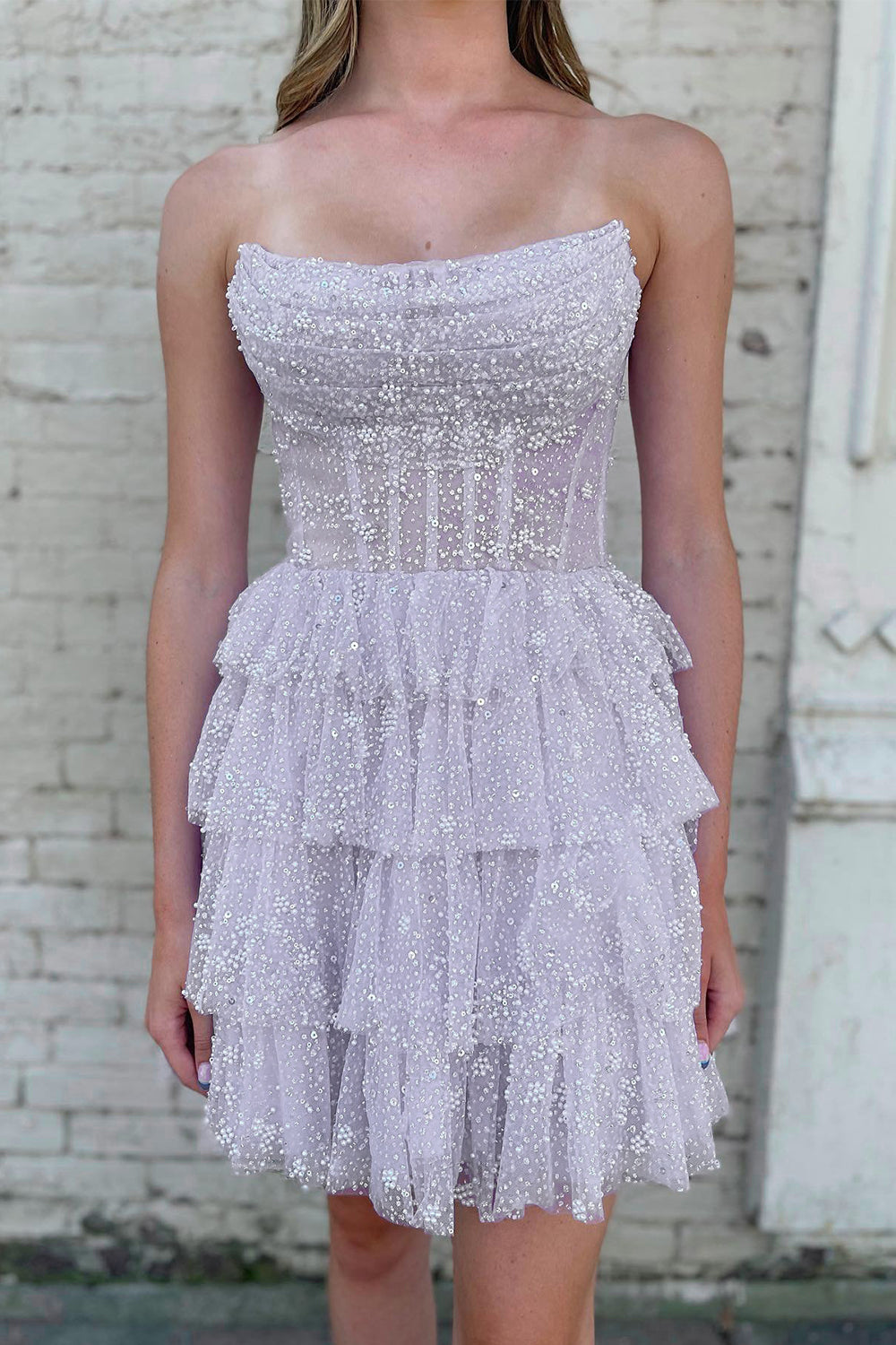Lilac Corset A-Line Short Tulle Homecoming Dress/Mini Dress