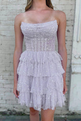Lilac Corset A-Line Short Tulle Homecoming Dress/Mini Dress