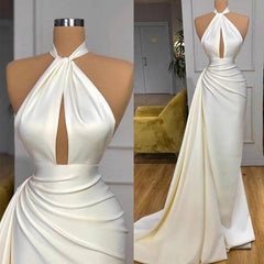 Mermaid Ivory Halter Evening Dress Long
