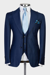 Dud New Arrival Navy Three-Piece Business Men's Suits with Peaked Lapel