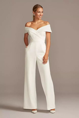 Graceful White Off-the-Shoulder Sleeveless Strapless Long Jump Suit