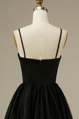 Simple Black Tulle Midi Dress in A-line Style