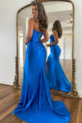 Royal Blue Mermaid Sweetheart Corset Prom Dress with Stunning Front Split