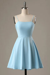 Simple Blue Open Back A Line Homecoming Dress/Mini Dress