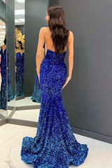 Royal Blue Sequined Sweetheart Prom Dress with Mermaid Sparkle