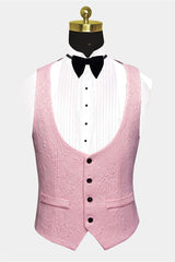 Black Lapel Pink Jacquard for Men Wedding with Three-Piece Suit