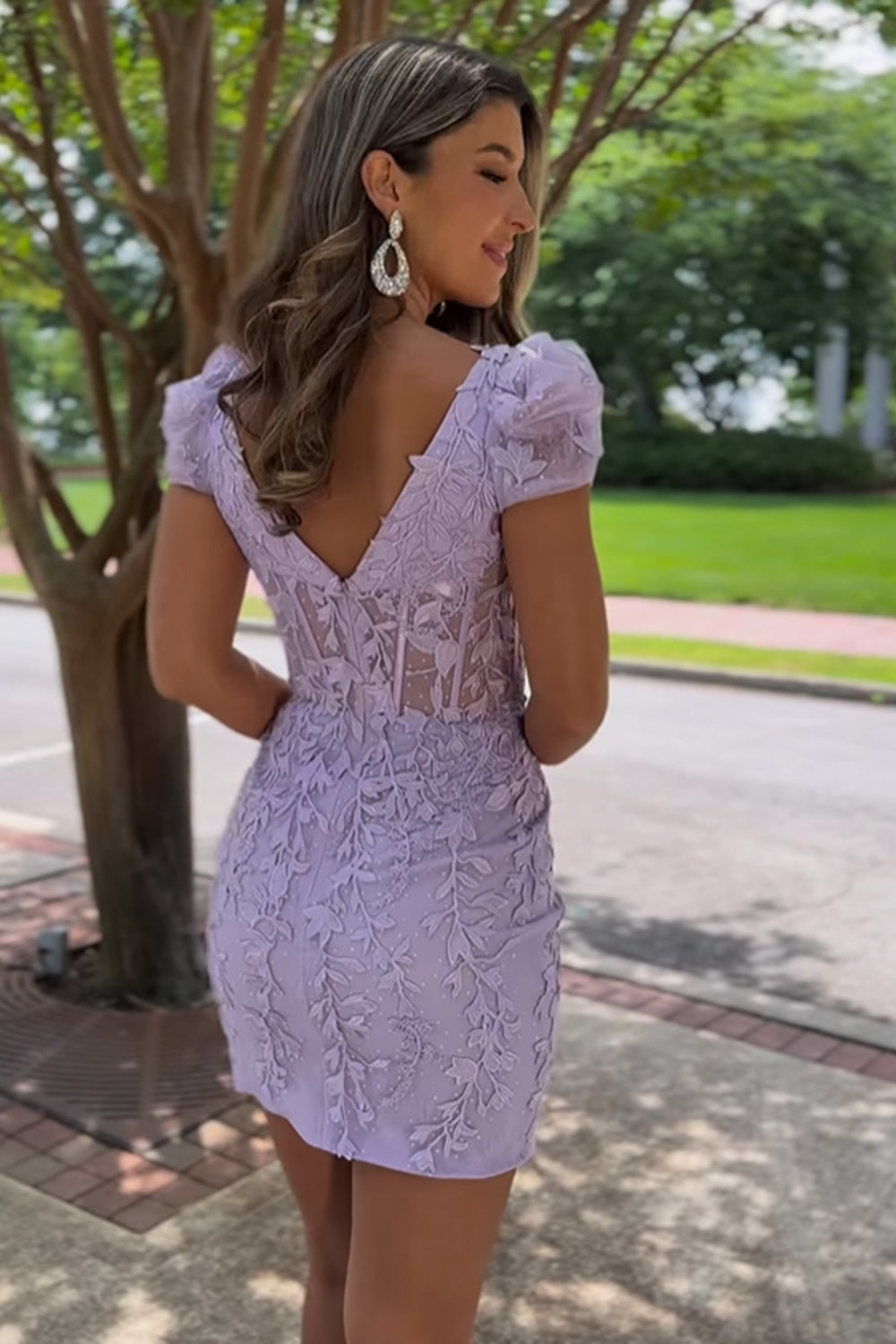 Sparkly Purple Lace Corset Tight Short Homecoming Dress/Mini Dress with Appliques