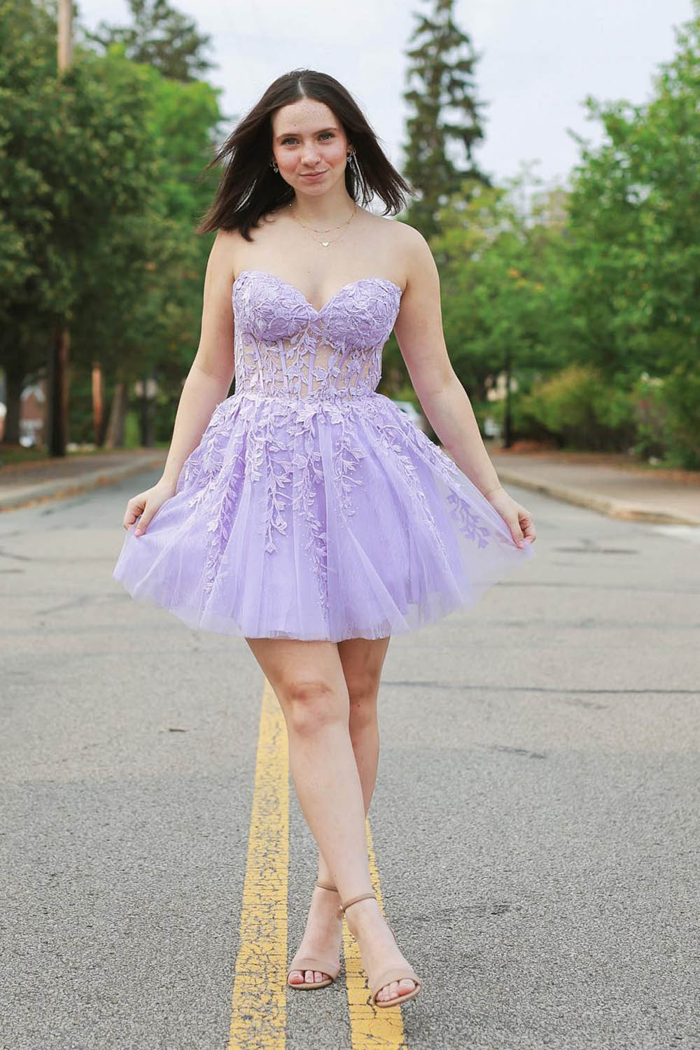 Sparkly Fuchsia Corset A-Line Tulle Short Homecoming Dress/Mini Dress with Lace