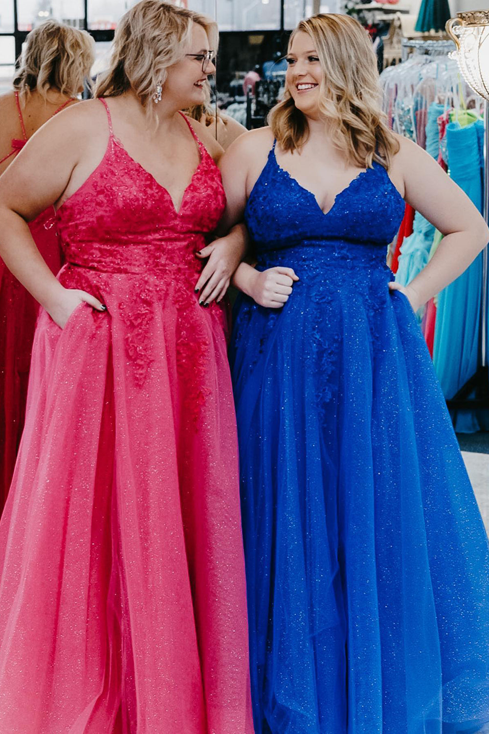 Royal Blue Plus Size A-Line Prom Dress with Spaghetti Straps and Appliques