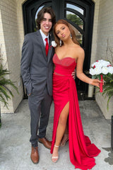 Red Long Prom Dress with Sweetheart Neckline and Mermaid Split Front