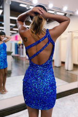 Sparkly Green One Shoulder Sequins Homecoming Dress/Mini Dress