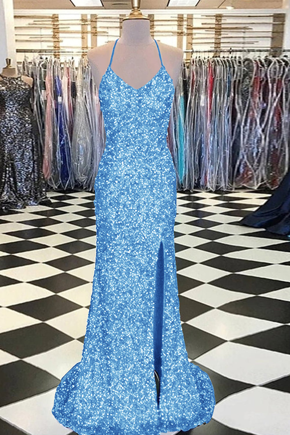 Mermaid Prom Dress with Royal Blue Sequins