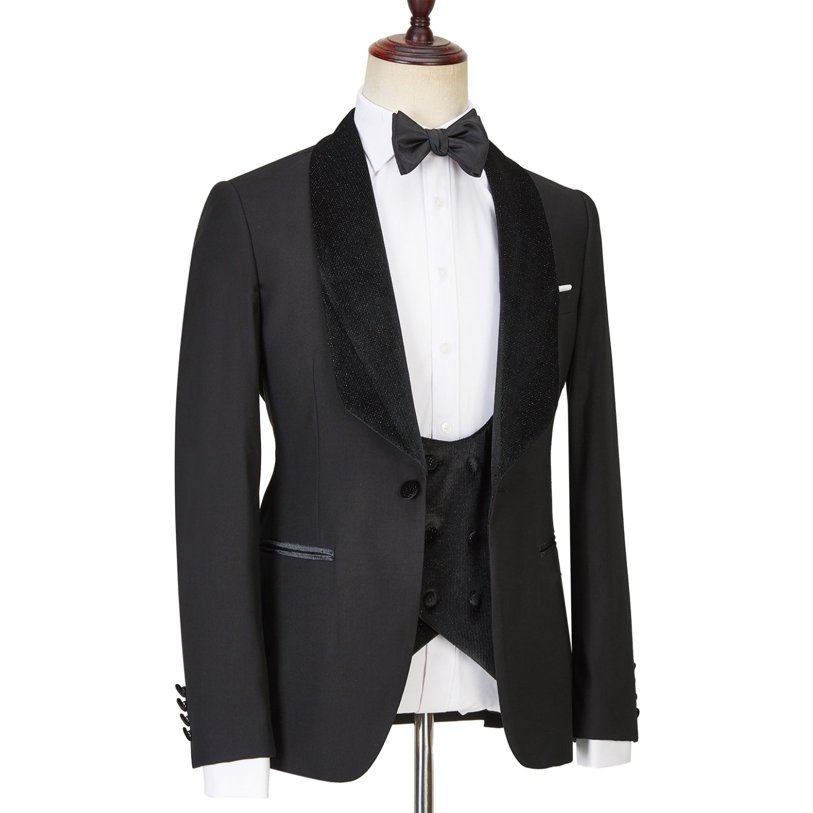 Modern Black Shawl Lapel Three-Piece Sparkle Men's Wedding Suits