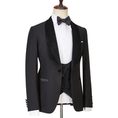 Modern Black Shawl Lapel Three-Piece Sparkle Men's Wedding Suits
