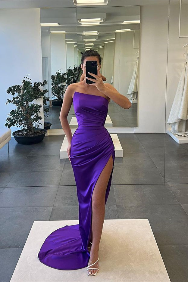 Sleeveless Mermaid Strapless Long Slit Evening Dress
