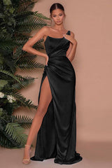 Sleeveless Mermaid Slit One-Shoulder Long Evening Dress