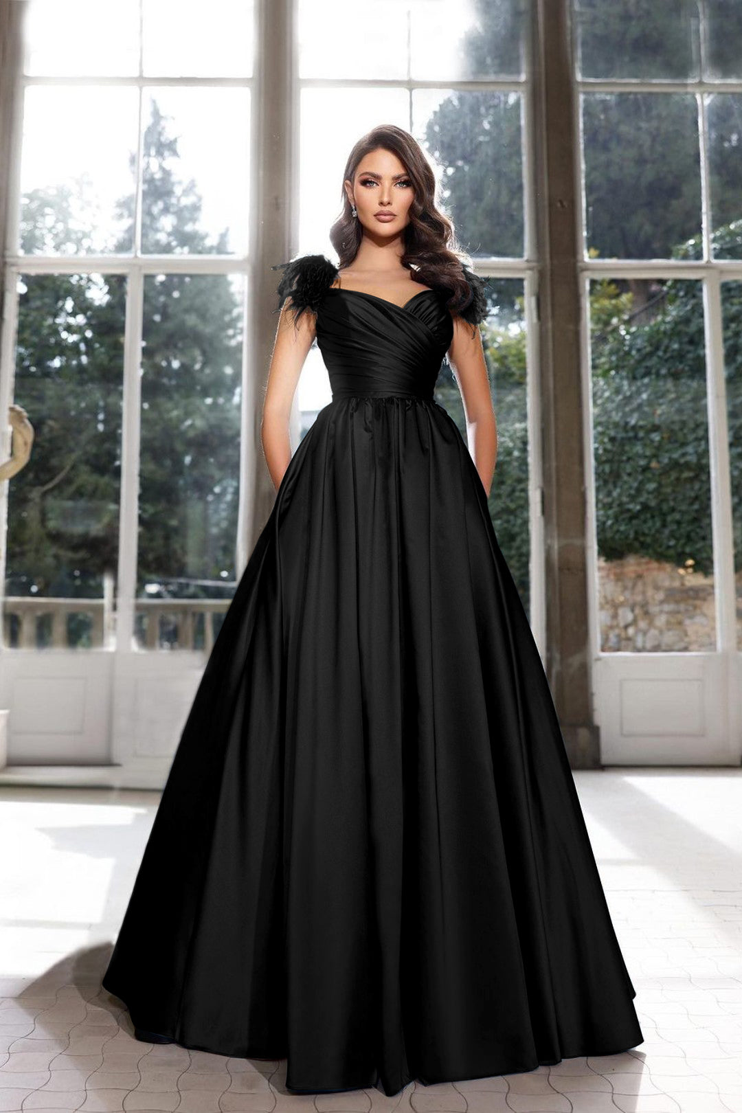 Tassel Sleeveless Straps A Line Long Formal Dress Pleated Dark Navy