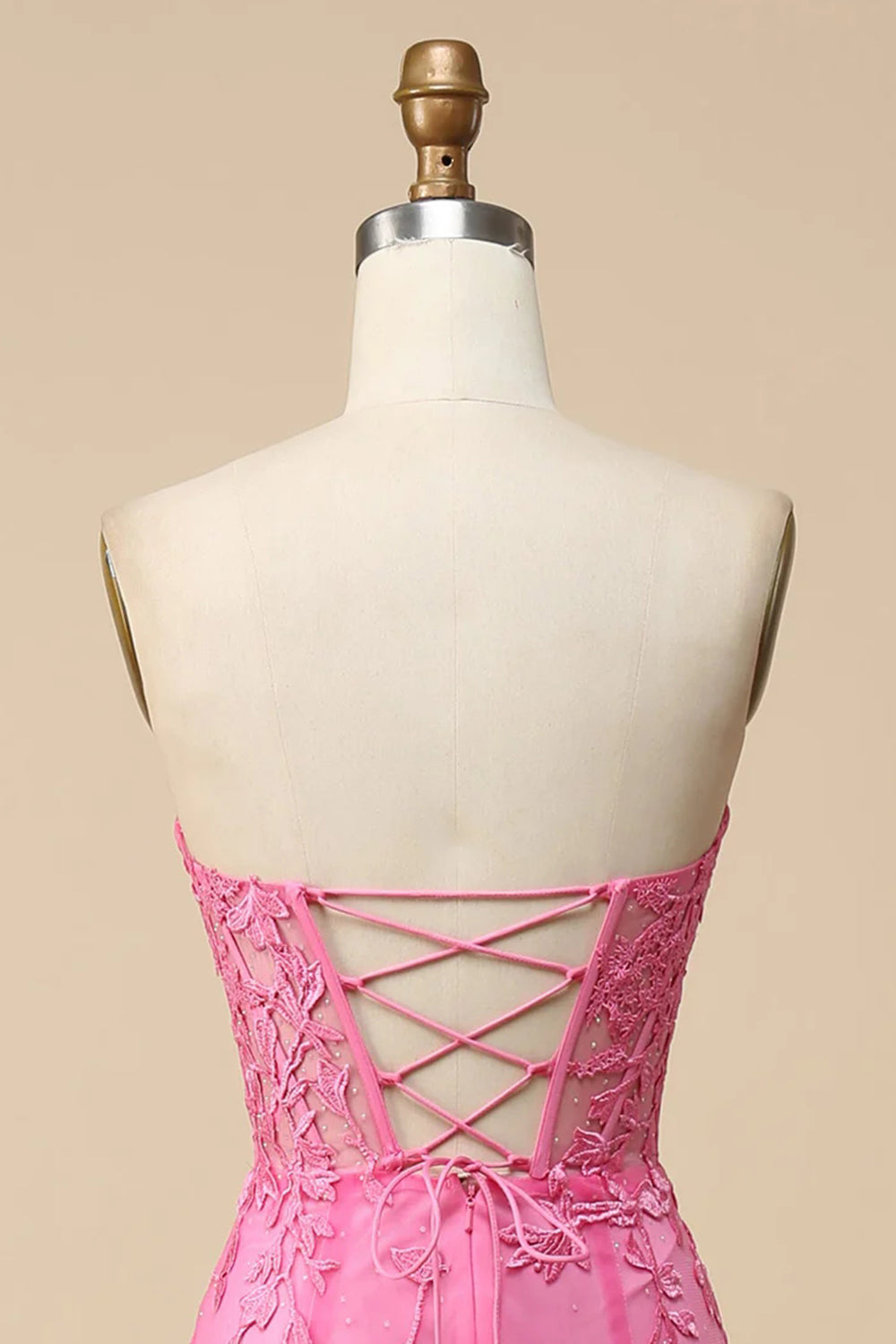 Long Corset Prom Dress in Pink Sweetheart Mermaid Style with Tulle and Appliques