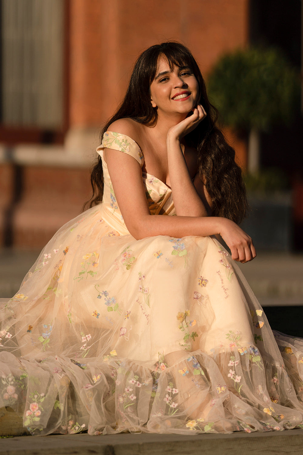 Champagne Long Prom Dress with Sweetheart Neckline and Princess A-Line Embroidery