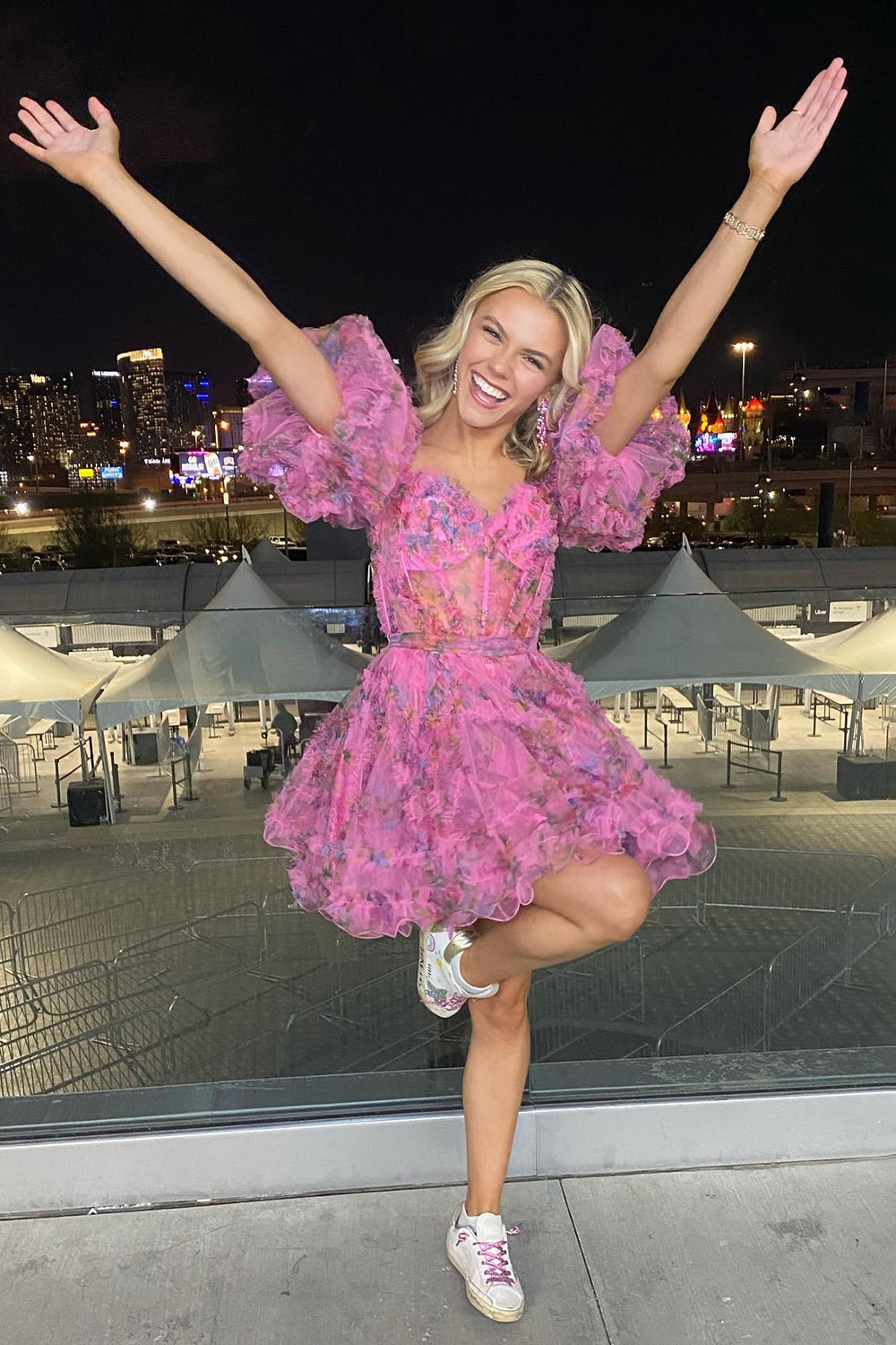 Lavender Floral A-Line Short Homecoming Dress/Mini Dress