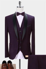 Slim Fit Dark Purple Three-Piece Business Tuxedos Glamorous Men Prom Suits