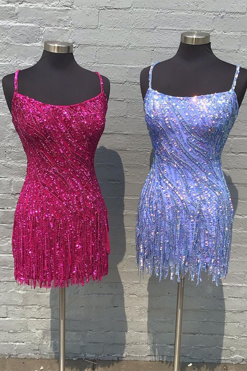 Sparkly Golden Spaghetti Straps Sequins Fringed Tight Short Hoco Dress