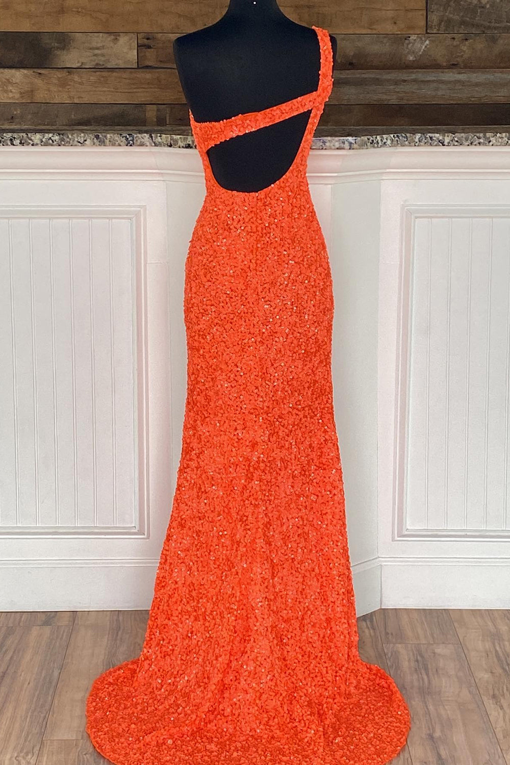 Long Red Prom Dress with One Shoulder and Sequins