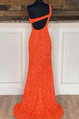 Long Red Prom Dress with One Shoulder and Sequins