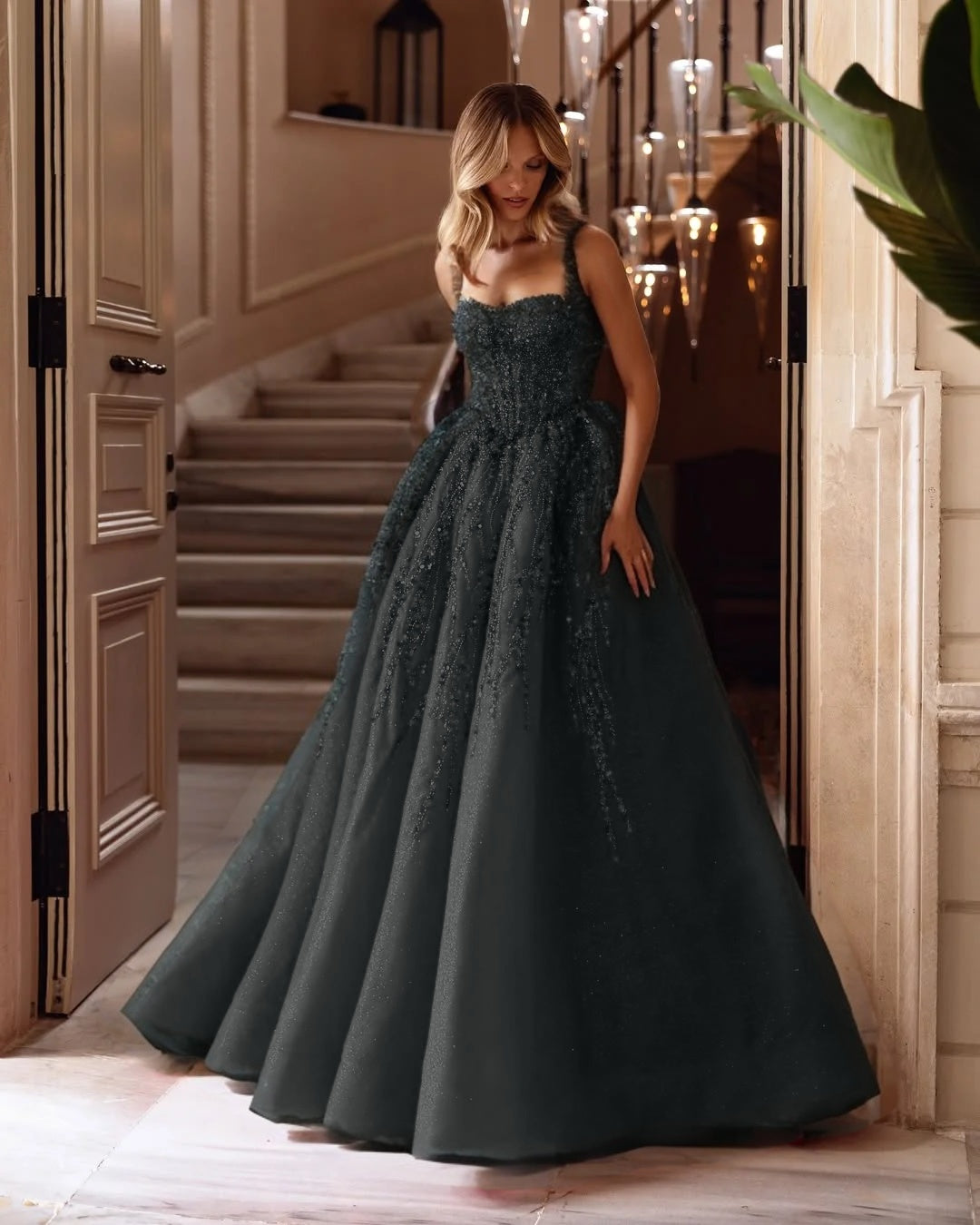 Spaghetti Strap Sleeveless Long A Line Formal Dress With Beading
