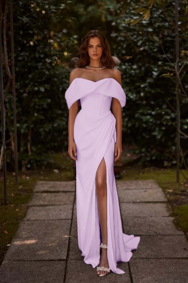 Off the Shoulder Sleeveless Long Mermaid Formal Dress With Split Pleated