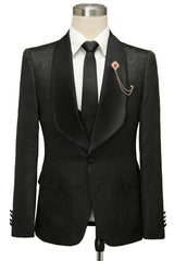 Classic Black Shawl Lapel Jacquard Wedding Suit for Men