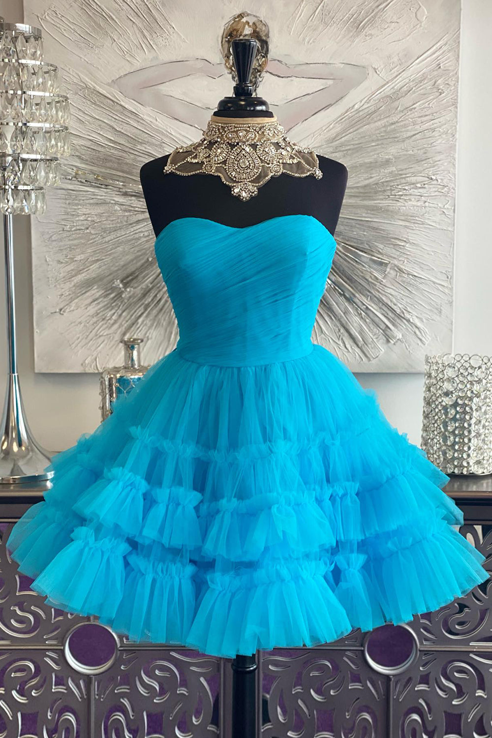 Fuchsia A-Line Sweetheart Tulle Tiered Corset Short Homecoming Dress/Mini Dress