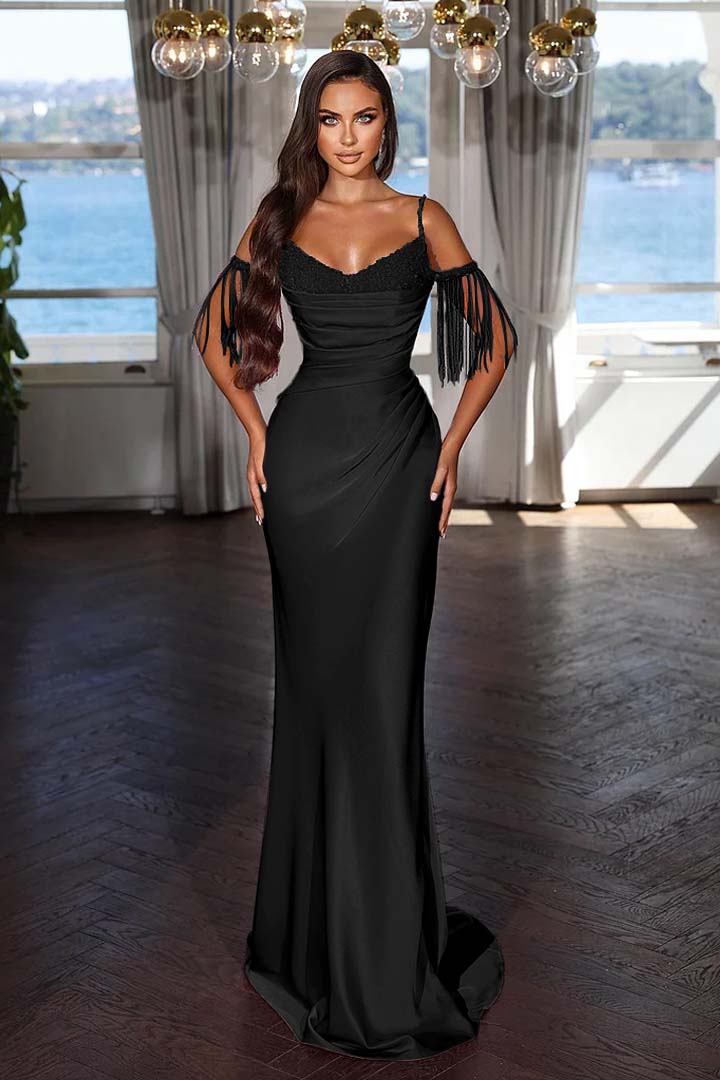 Luxury Hot Pink Spaghetti Strap Mermaid Long Evening Dress With Chic Tassels and Sequins