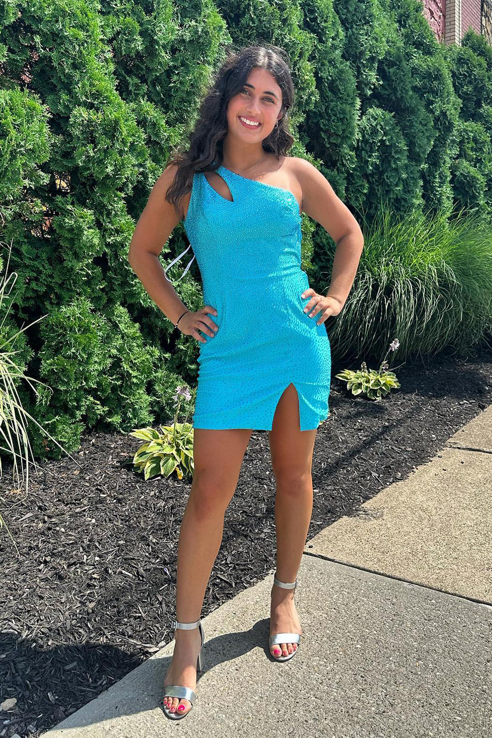 Glitter Royal Blue One Shoulder Sequins Tight Short Homecoming Dress/Mini Dress