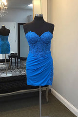 Glitter Royal Blue Corset Tight Short Homecoming Dress/Mini Dress with Lace