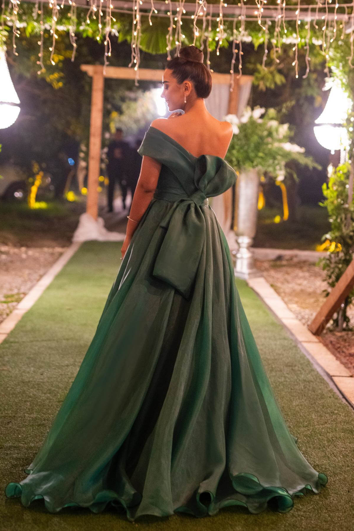 One Shoulder Dark Green Mermaid Front Split Evening Dress With Bowknot Strapless