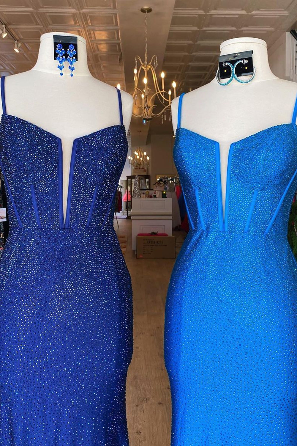 Long Fuchsia Mermaid Prom Dress with Glitter Beading and Spaghetti Straps