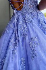 Elegant Blue A-Line Prom Dress with Spaghetti Straps and Appliques
