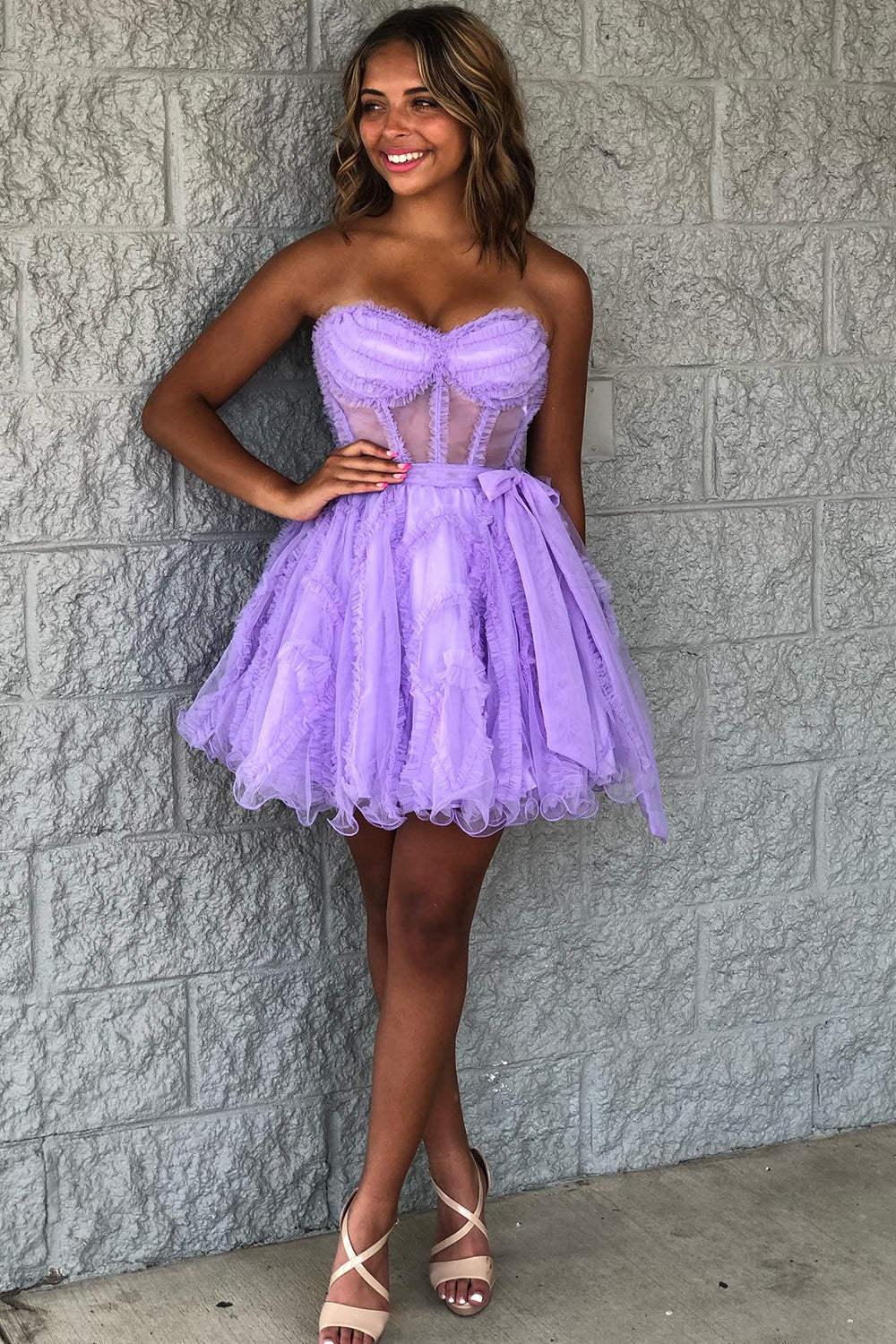 Black Corset Sweetheart A-Line Short Tulle Homecoming Dress/Mini Dress