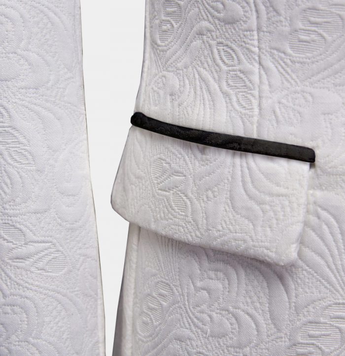 Floral White Men's Suits with Black Lapel Three-Piece Dinner Suits for Men