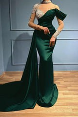 Long Sleeves High Neck Appliques Evening Dress Long With Ruffles Mermaid